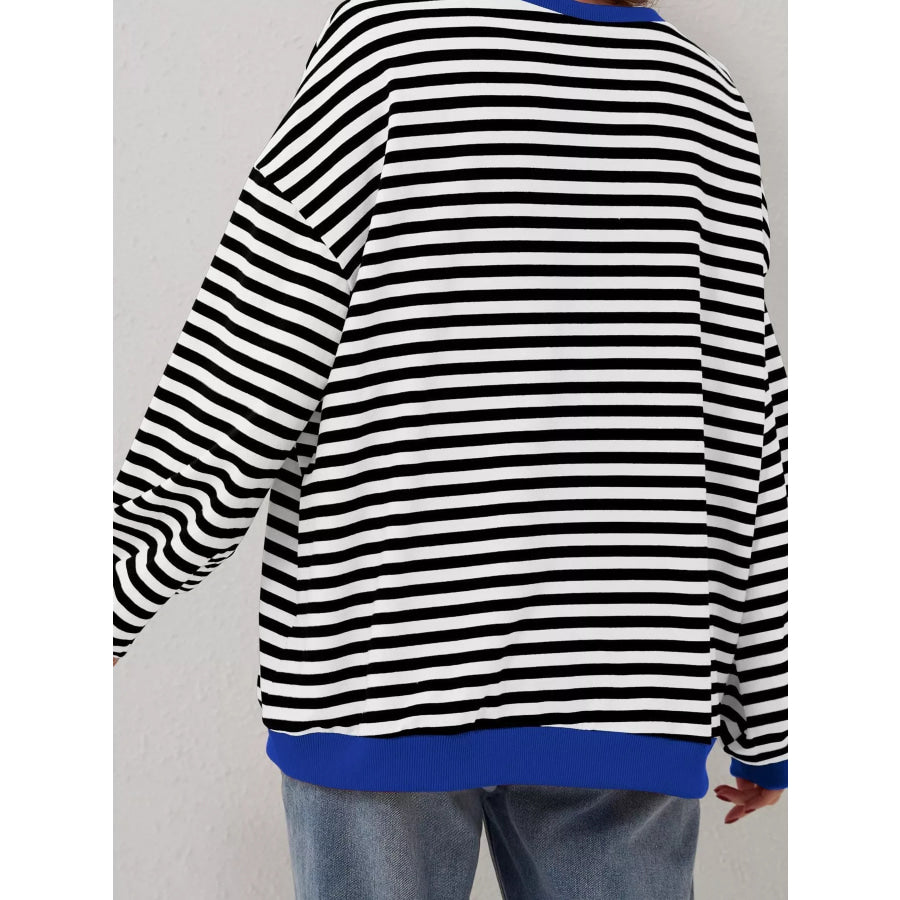Striped Contrast Trim Oversized Sweatshirt Apparel and Accessories