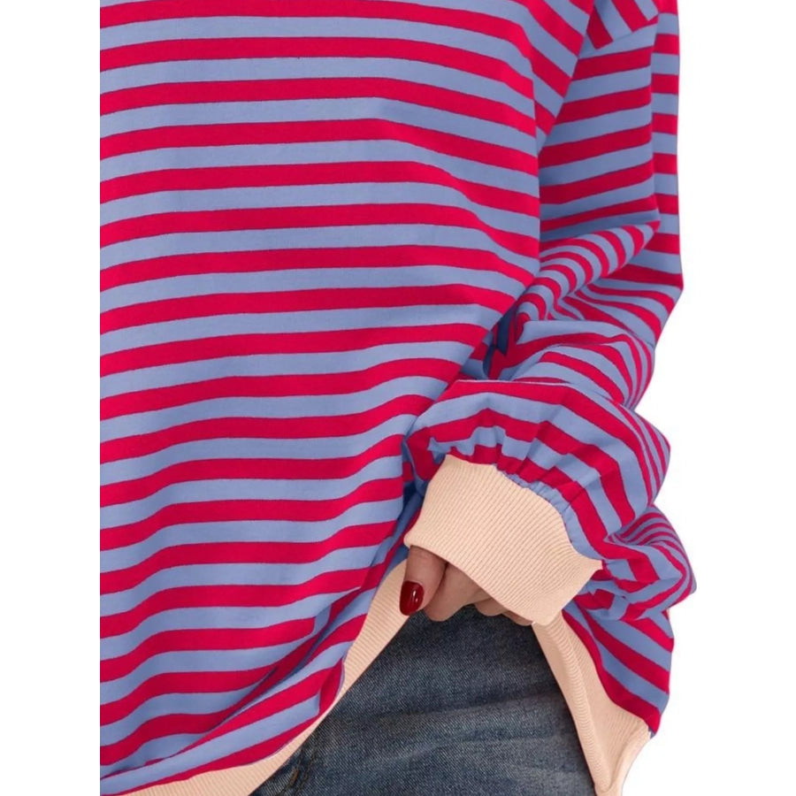 Striped Contrast Trim Oversized Sweatshirt Apparel and Accessories