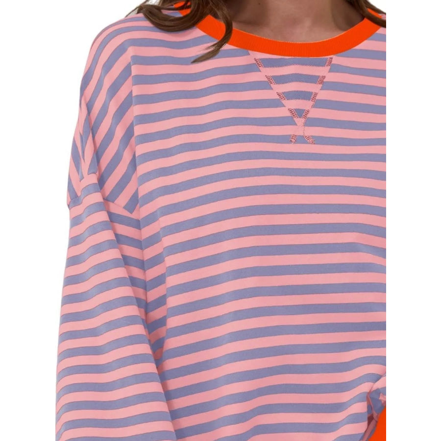 Striped Contrast Trim Oversized Sweatshirt Apparel and Accessories
