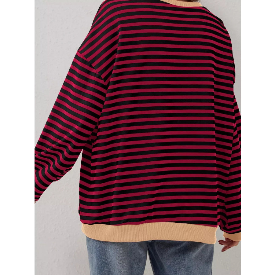 Striped Contrast Trim Oversized Sweatshirt Apparel and Accessories