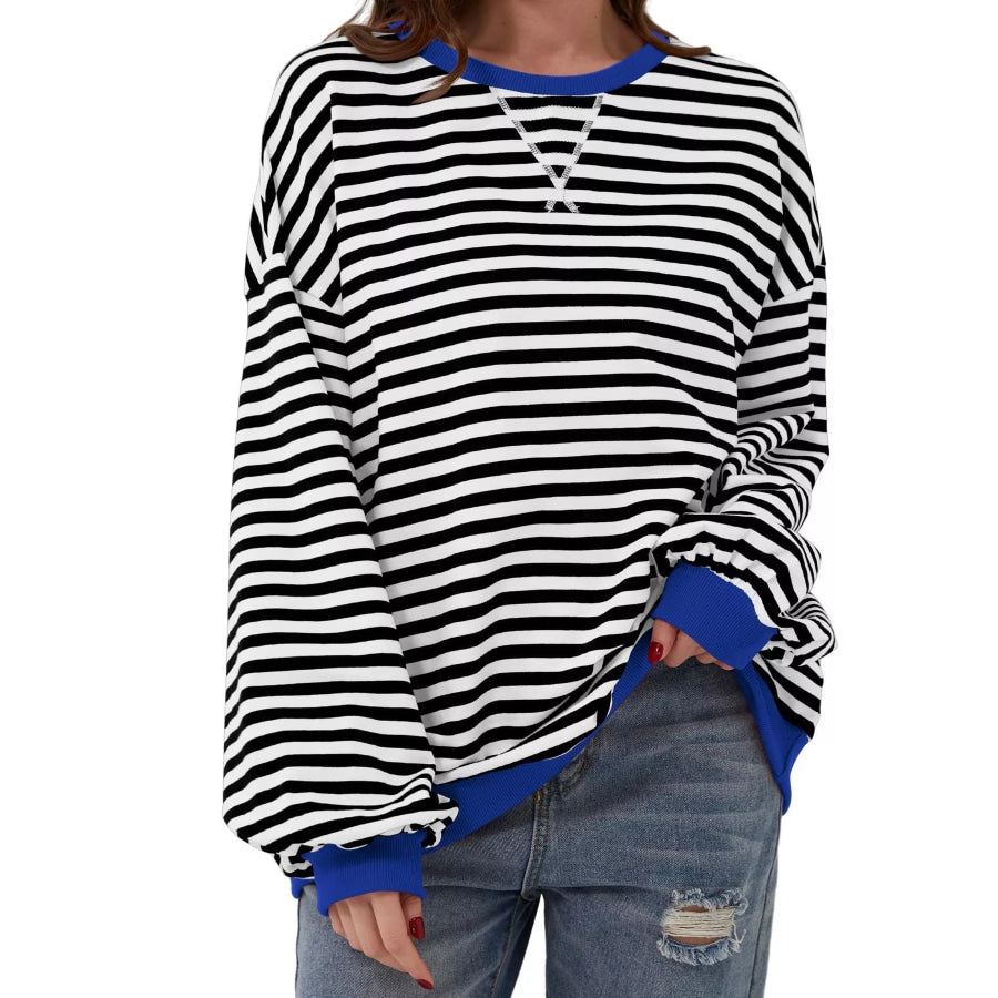 Striped Contrast Trim Oversized Sweatshirt Black / S Apparel and Accessories
