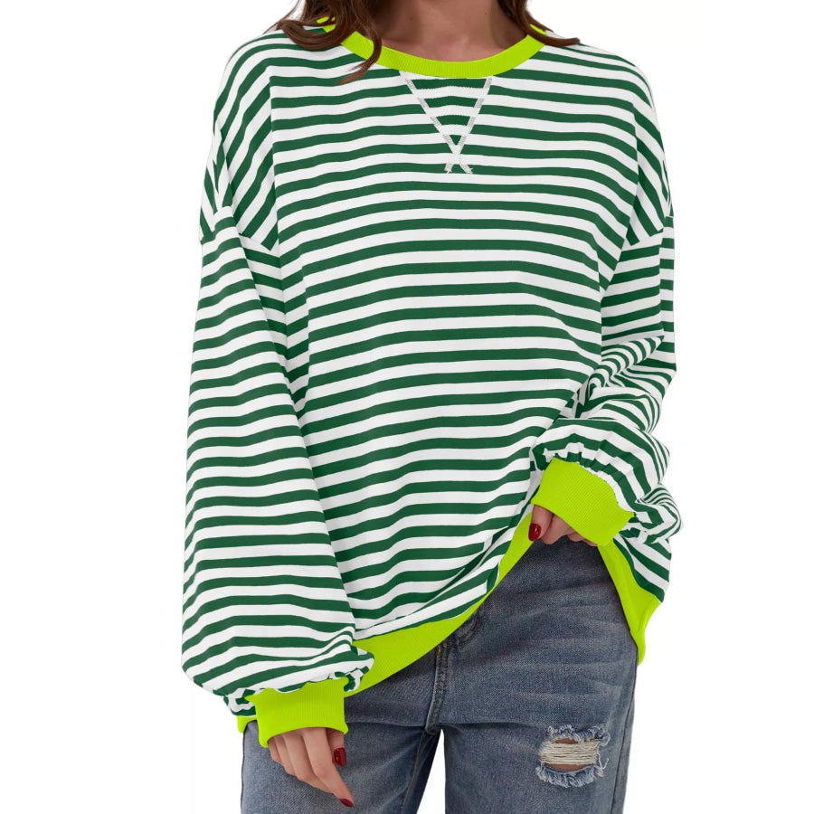 Striped Contrast Trim Oversized Sweatshirt Light Green / S Apparel and Accessories