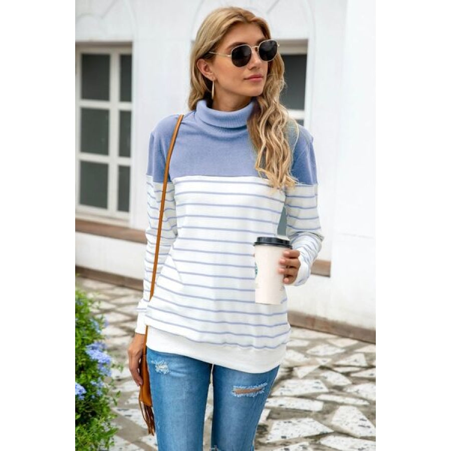 Striped Contrast Turtleneck Sweater Clothing