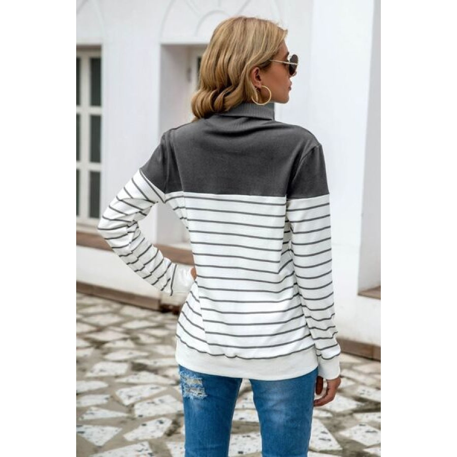 Striped Contrast Turtleneck Sweater Clothing