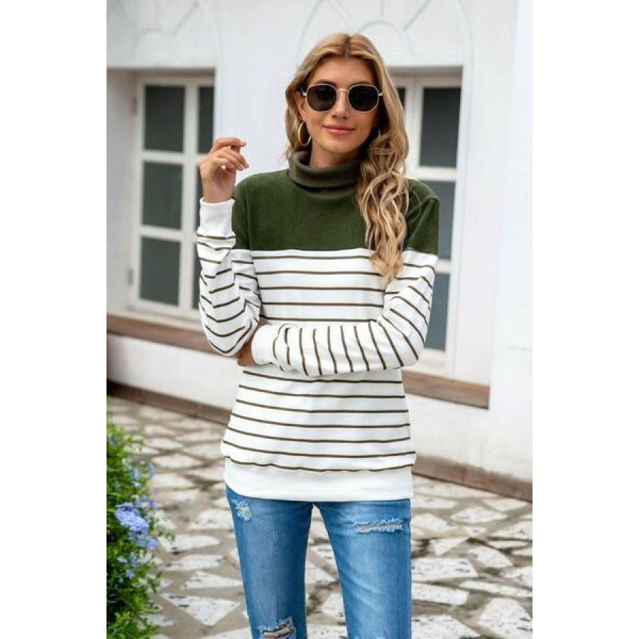 Striped Contrast Turtleneck Sweater Clothing