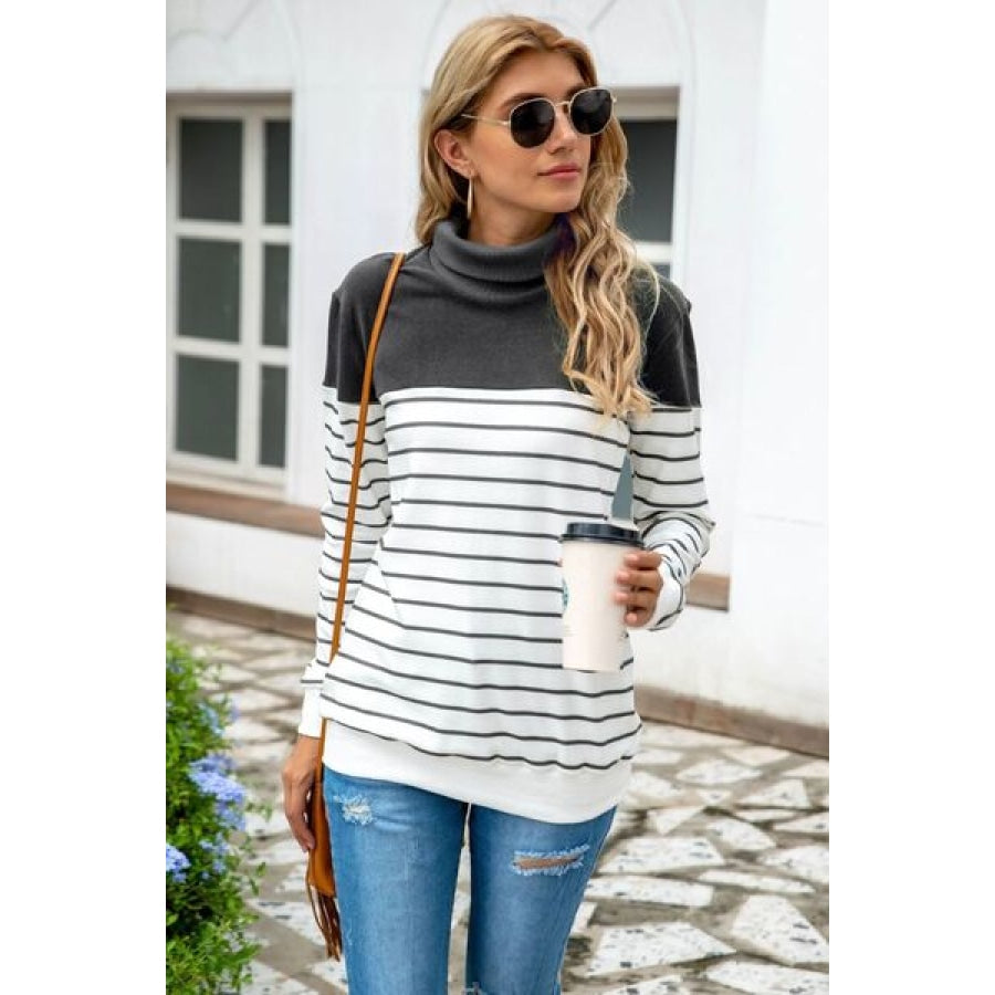 Striped Contrast Turtleneck Sweater Clothing