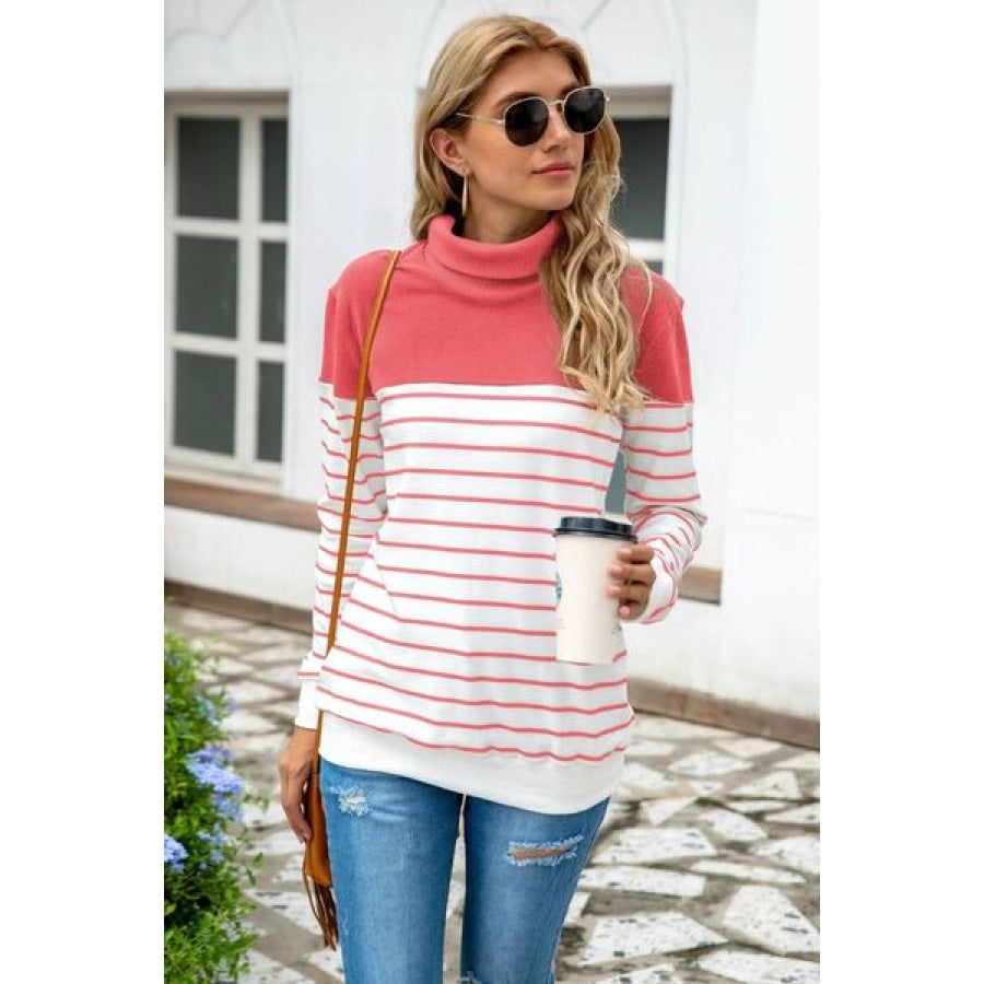 Striped Contrast Turtleneck Sweater Clothing