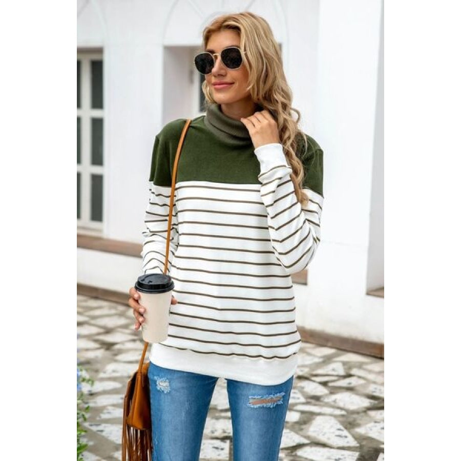 Striped Contrast Turtleneck Sweater Clothing