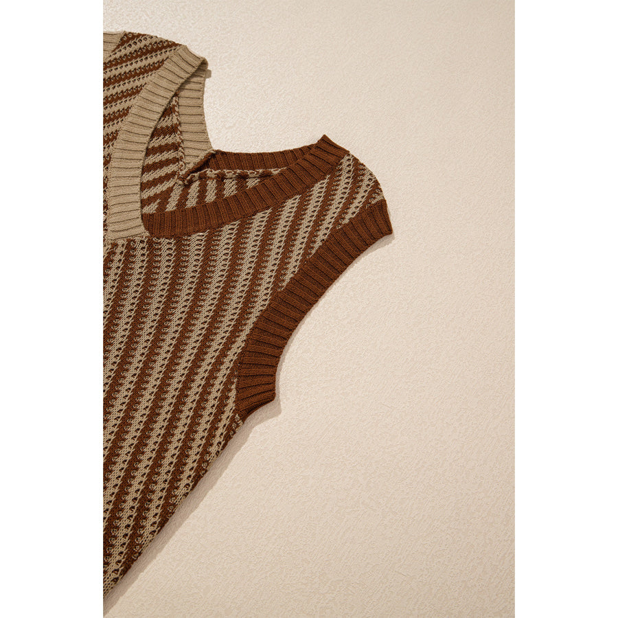 Striped Contrast V-Neck Sweater Vest Apparel and Accessories