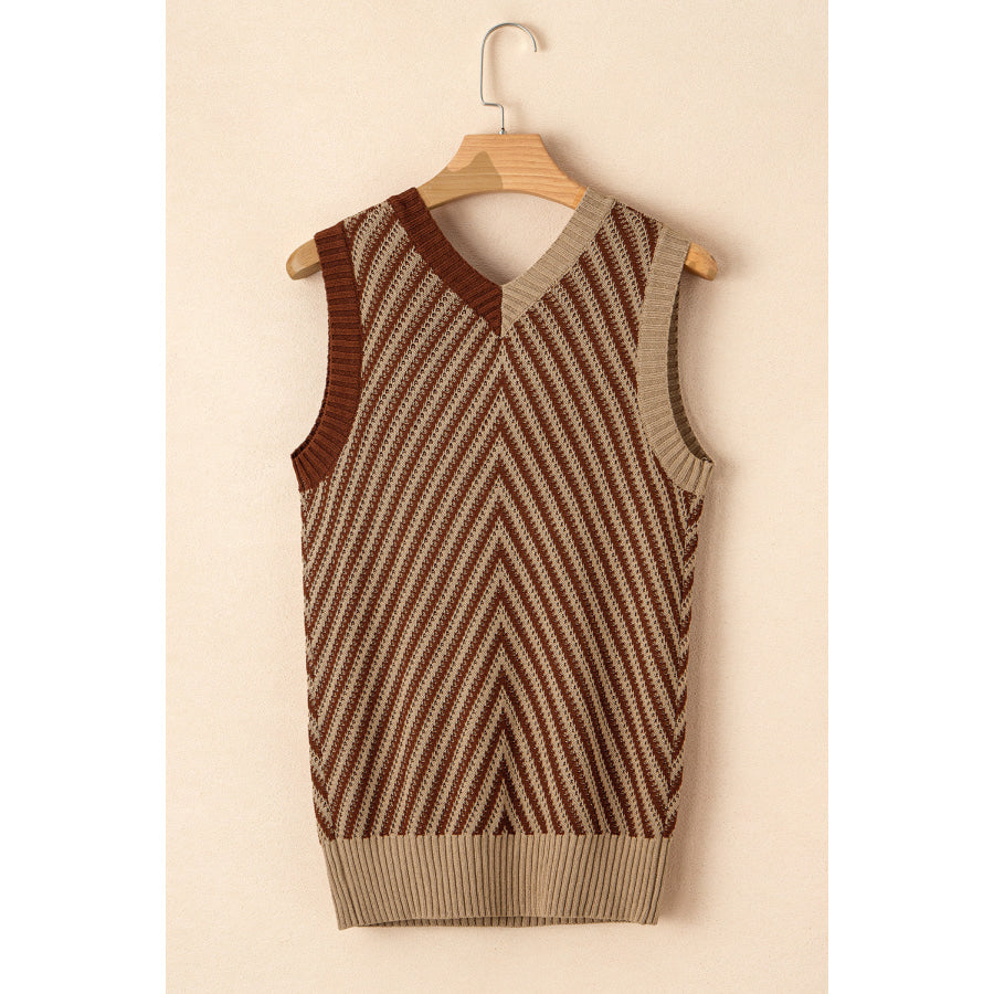 Striped Contrast V-Neck Sweater Vest Apparel and Accessories