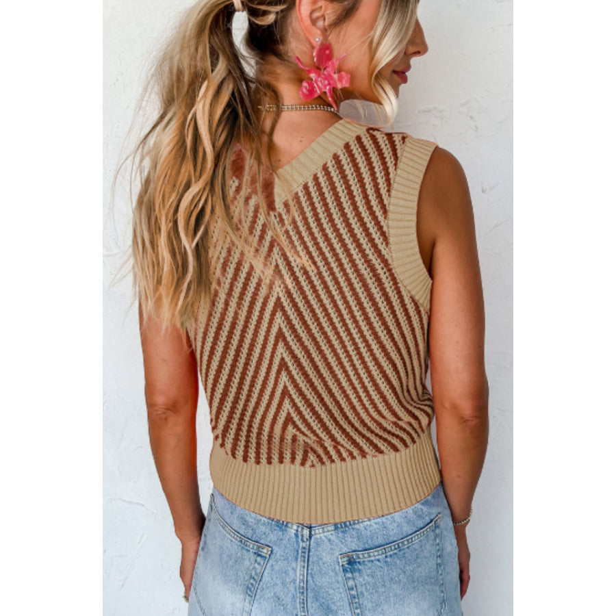 Striped Contrast V-Neck Sweater Vest Apparel and Accessories