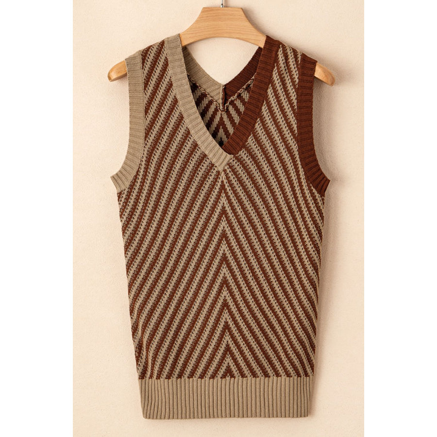 Striped Contrast V-Neck Sweater Vest Apparel and Accessories
