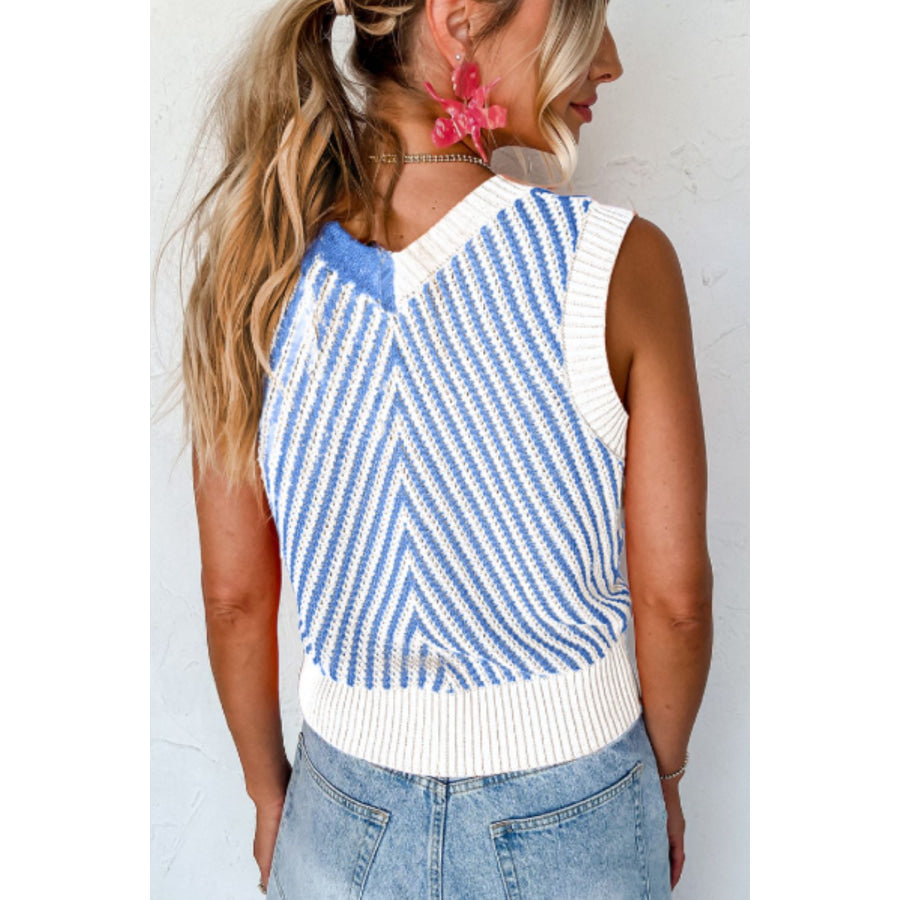 Striped Contrast V-Neck Sweater Vest Apparel and Accessories