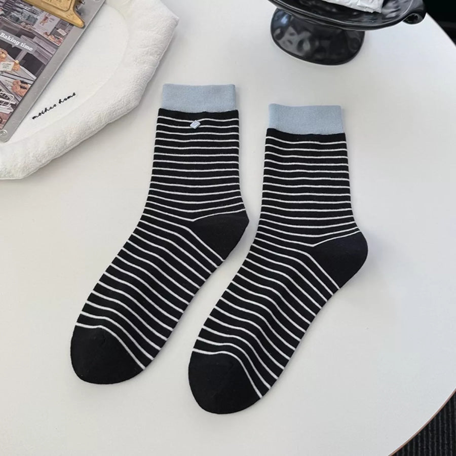 Striped Cotton Crew Socks Black / One Size Apparel and Accessories