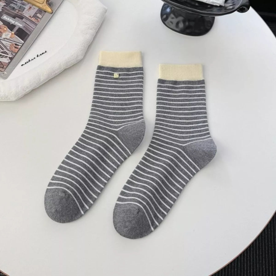 Striped Cotton Crew Socks Dark Gray / One Size Apparel and Accessories
