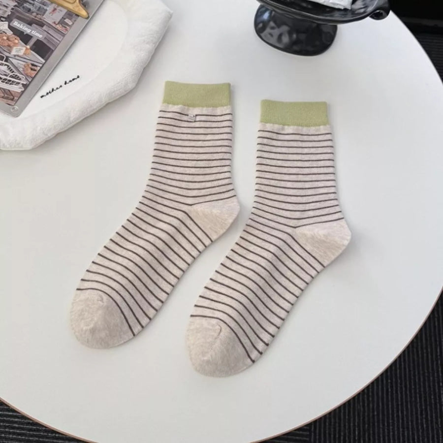 Striped Cotton Crew Socks Khaki / One Size Apparel and Accessories