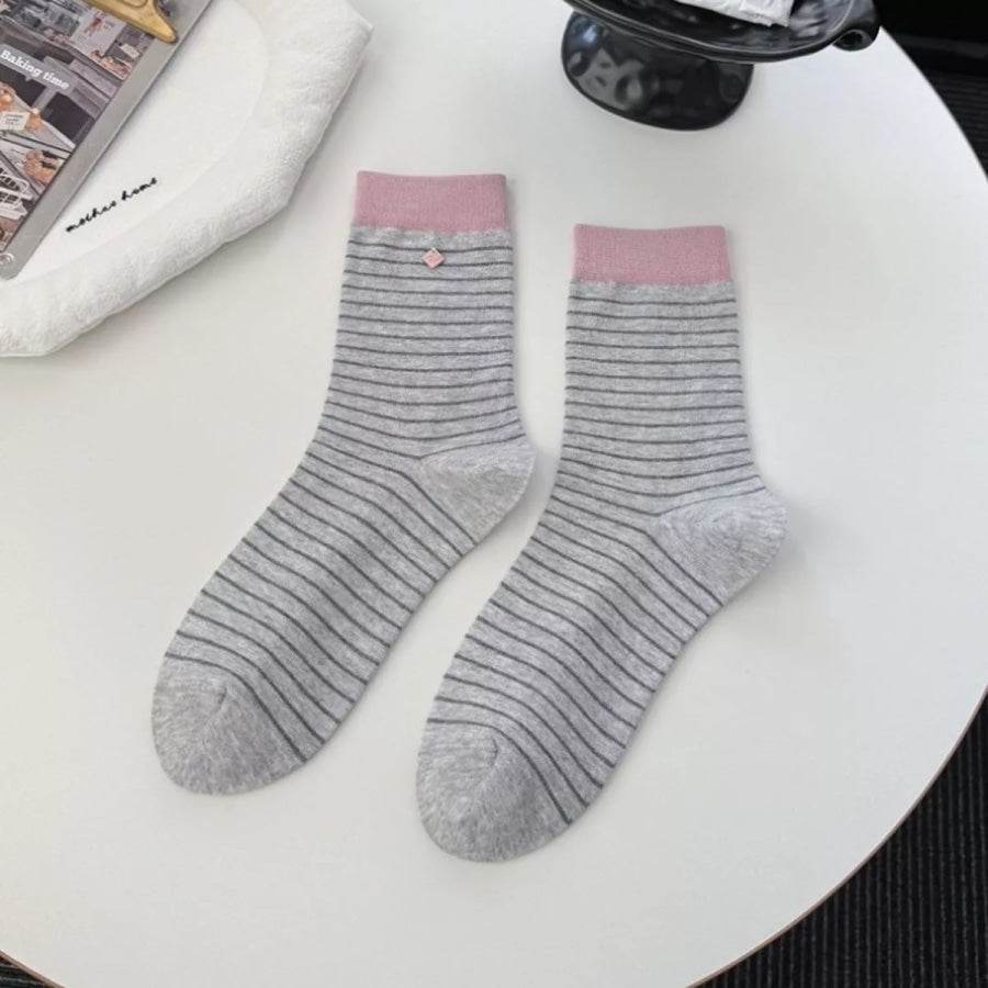 Striped Cotton Crew Socks Light Gray / One Size Apparel and Accessories