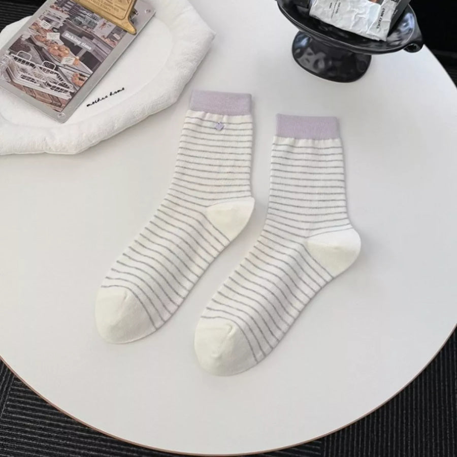 Striped Cotton Crew Socks White / One Size Apparel and Accessories