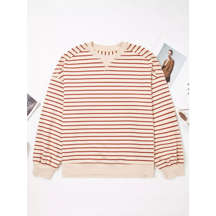 Striped Crew Neck Casual Sweatshirt Apparel and Accessories