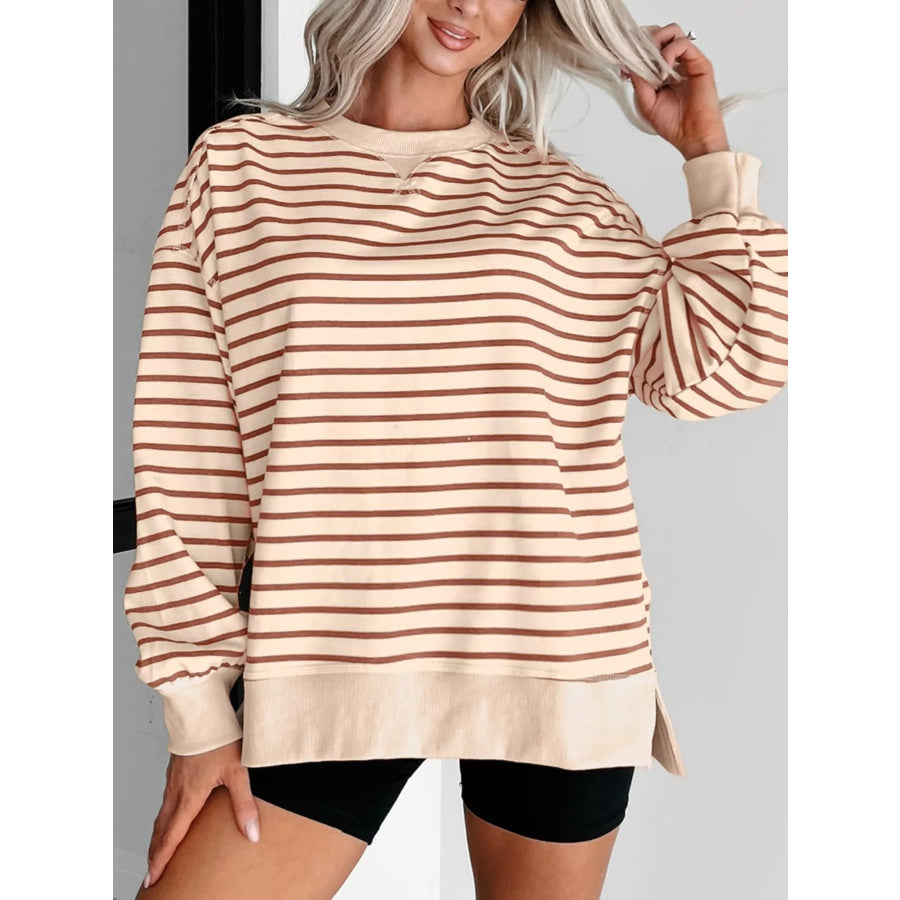 Striped Crew Neck Casual Sweatshirt Apparel and Accessories