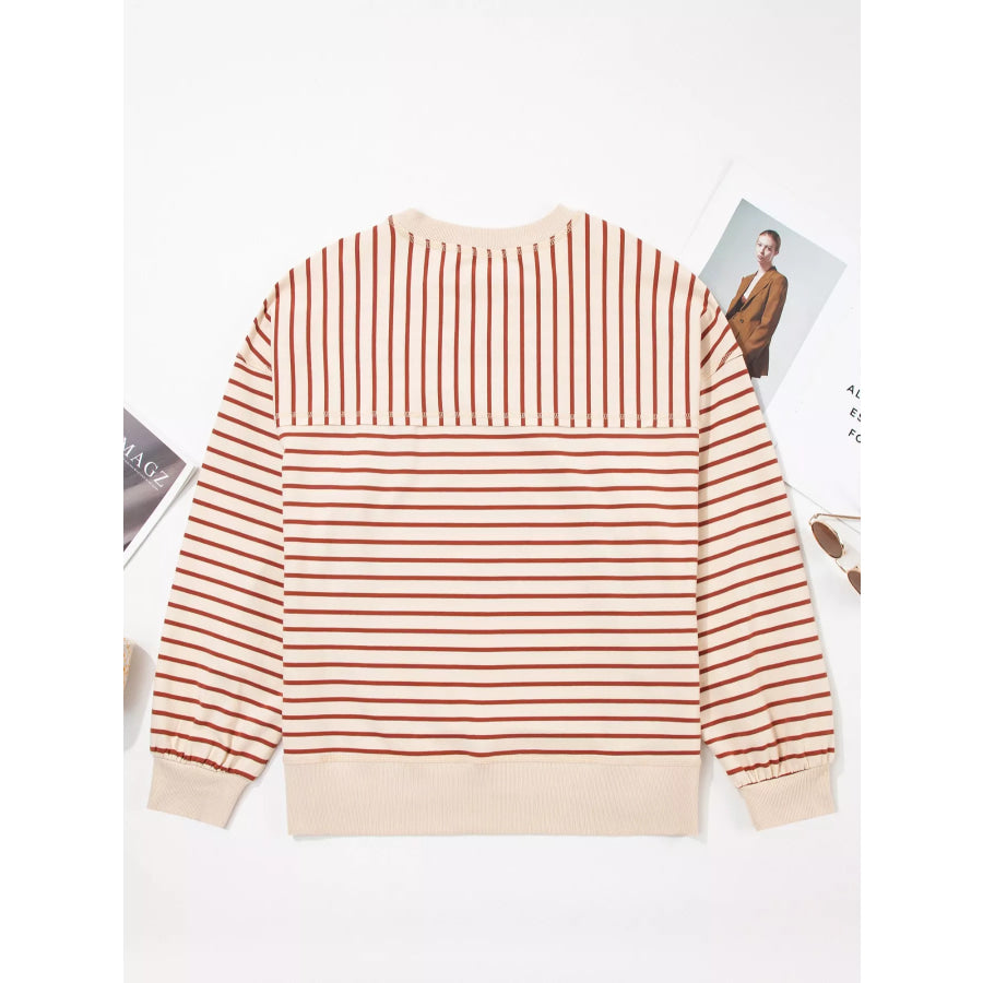 Striped Crew Neck Casual Sweatshirt Apparel and Accessories