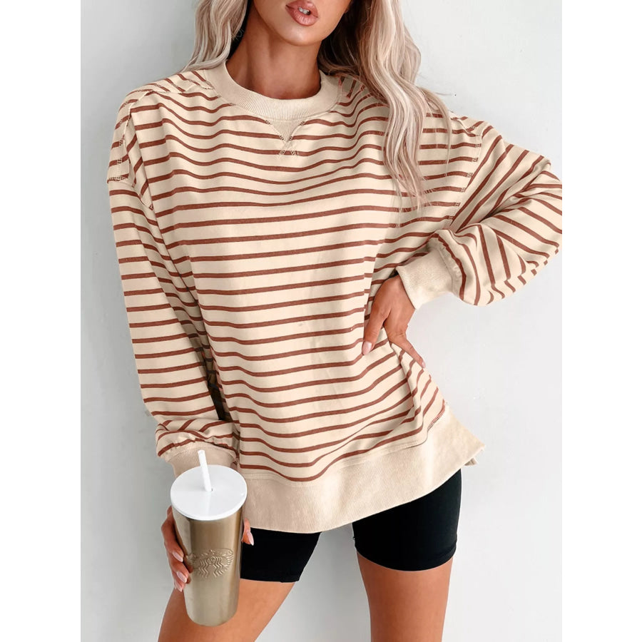 Striped Crew Neck Casual Sweatshirt Stripe / S Apparel and Accessories