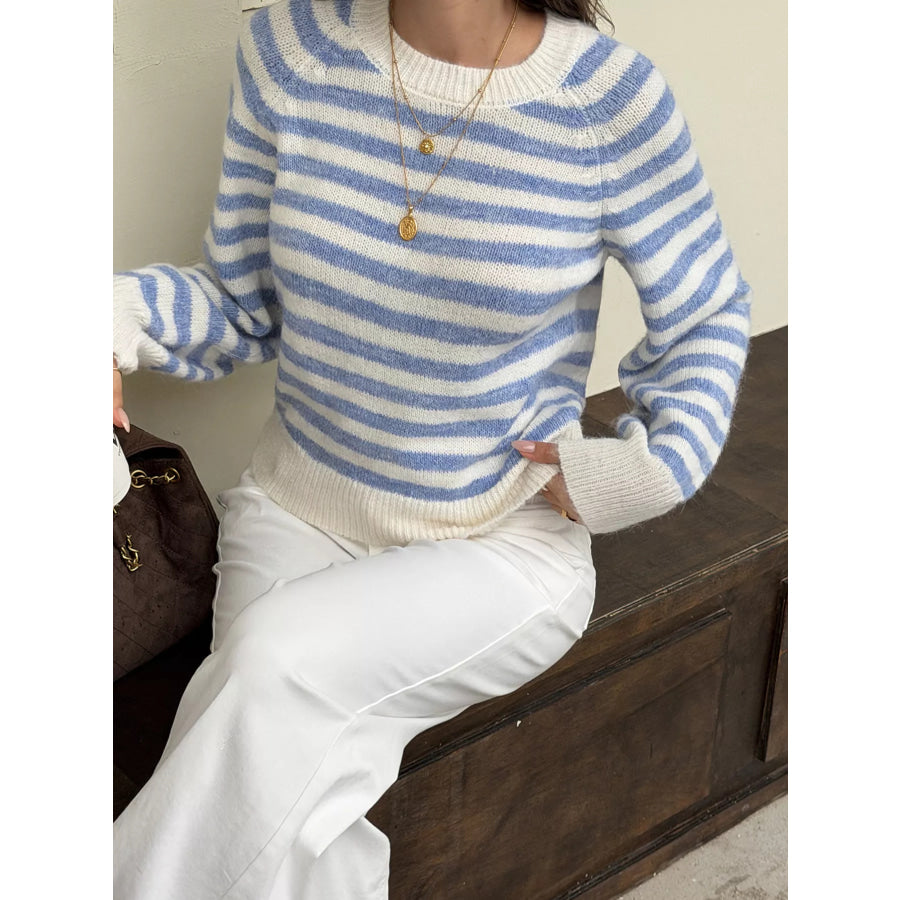 Striped Crew Neck Dropped Shoulder Sweater Apparel and Accessories