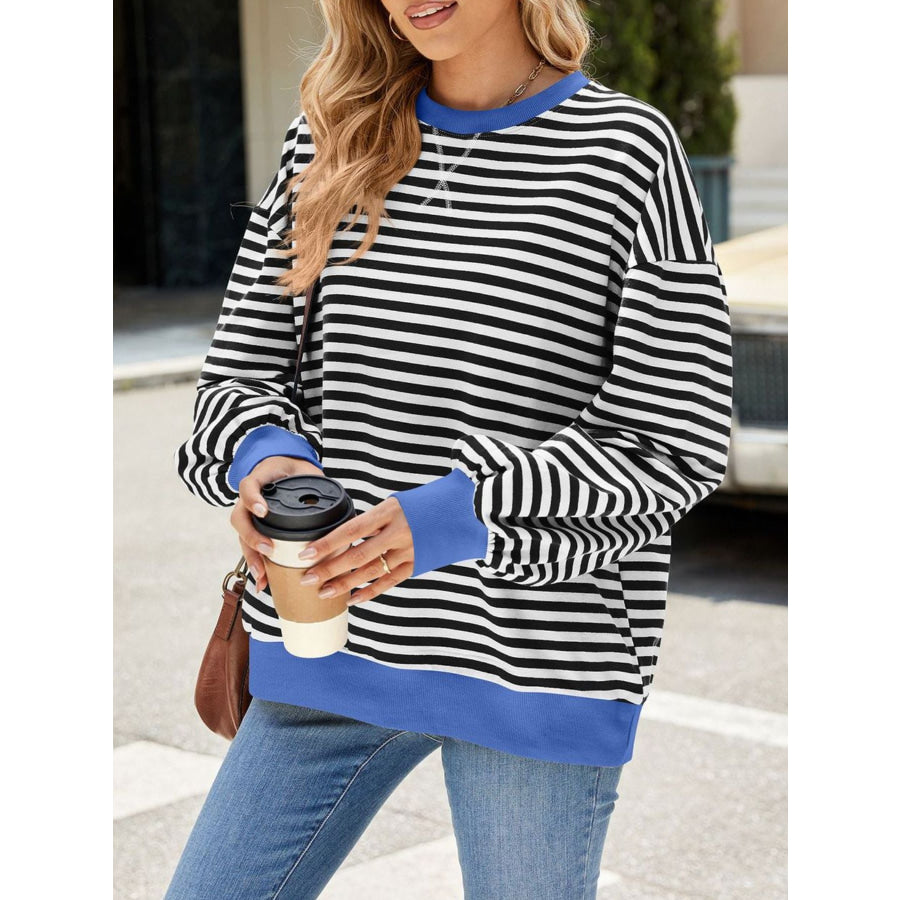 Striped Crew Neck Long Sleeve Sweatshirt Apparel and Accessories