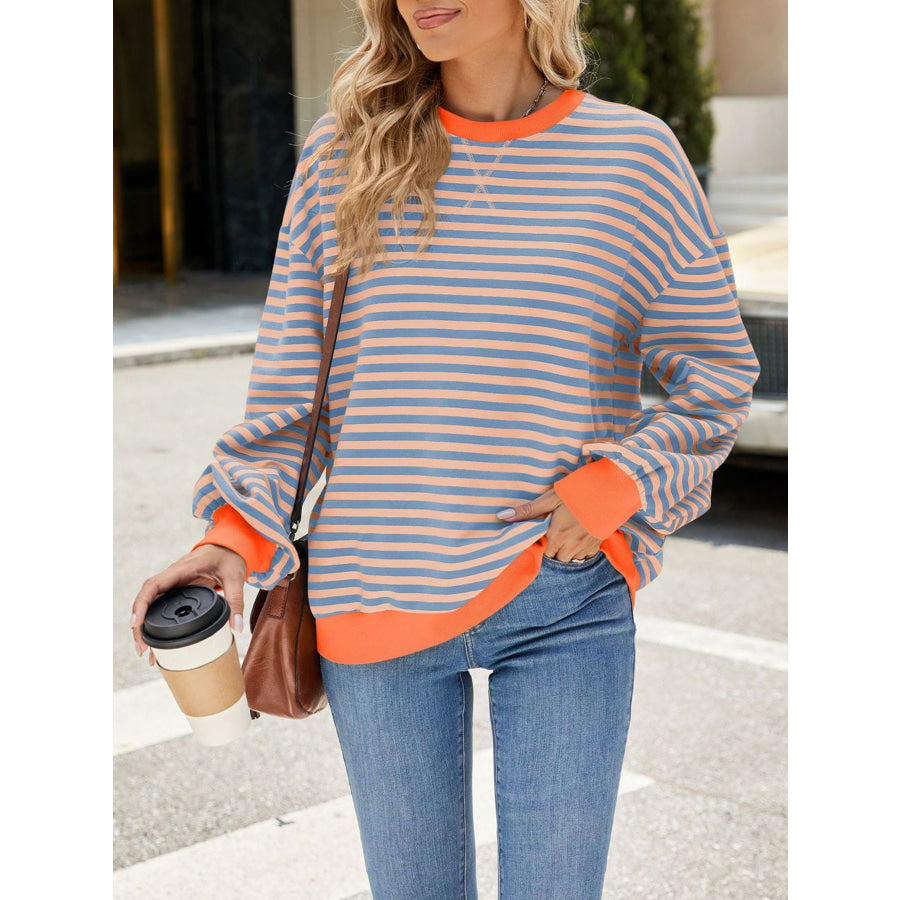 Striped Crew Neck Long Sleeve Sweatshirt Apparel and Accessories