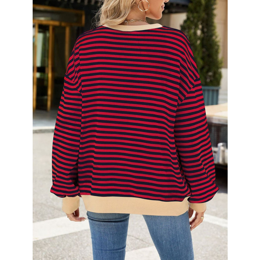 Striped Crew Neck Long Sleeve Sweatshirt Apparel and Accessories
