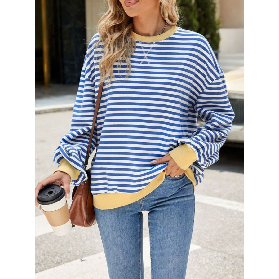 Striped Crew Neck Long Sleeve Sweatshirt Apparel and Accessories