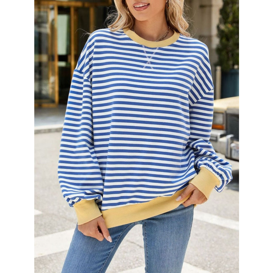 Striped Crew Neck Long Sleeve Sweatshirt Apparel and Accessories