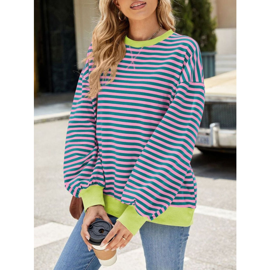 Striped Crew Neck Long Sleeve Sweatshirt Apparel and Accessories