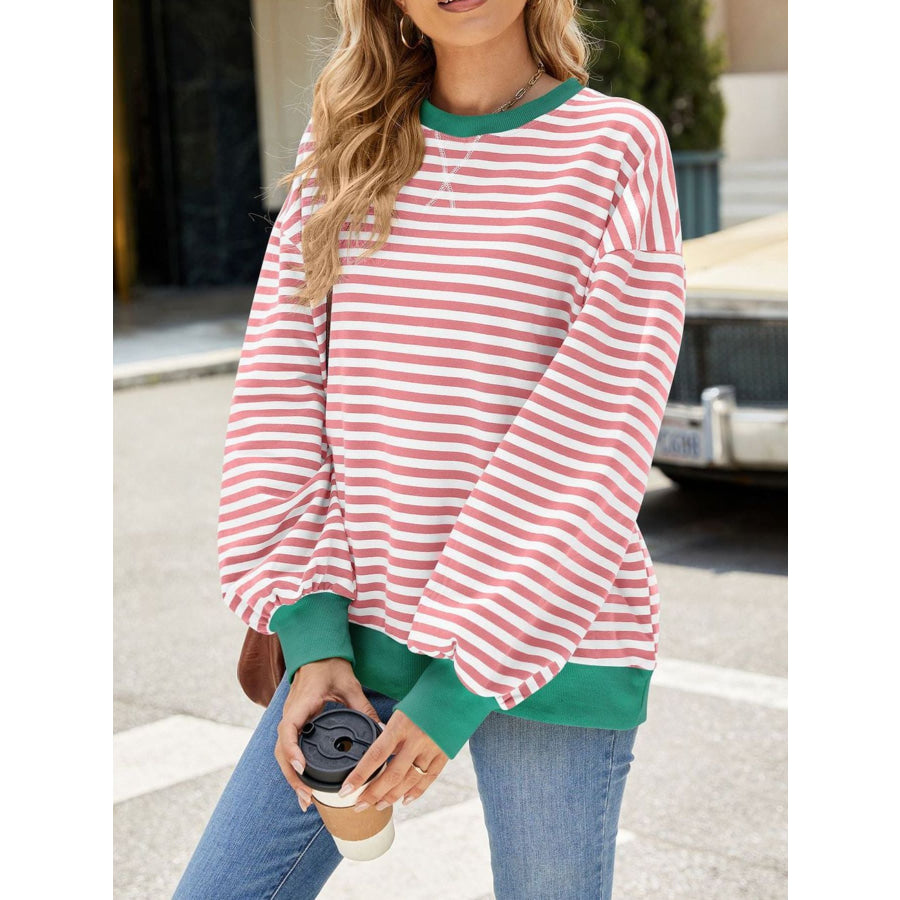 Striped Crew Neck Long Sleeve Sweatshirt Apparel and Accessories