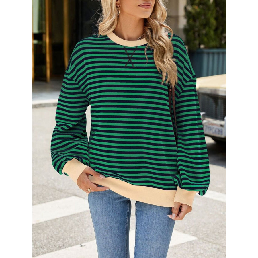 Striped Crew Neck Long Sleeve Sweatshirt Apparel and Accessories