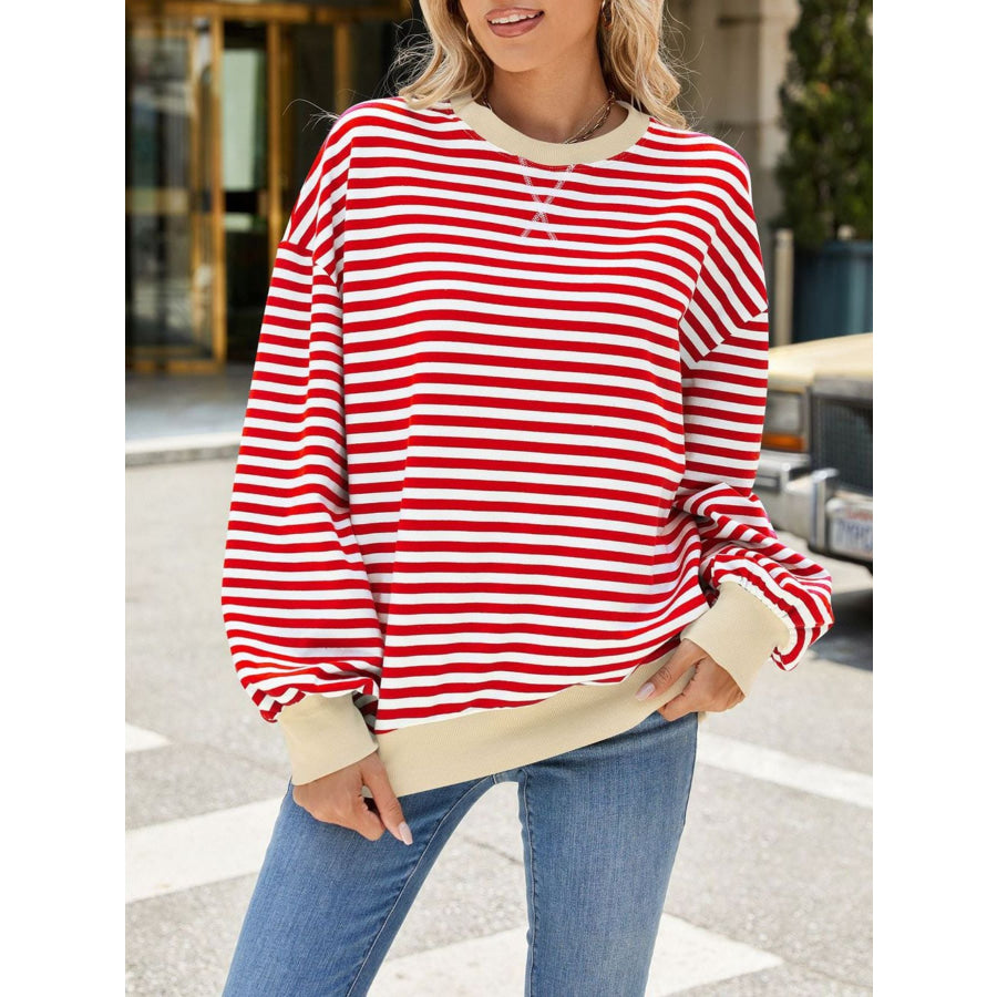 Striped Crew Neck Long Sleeve Sweatshirt Apparel and Accessories