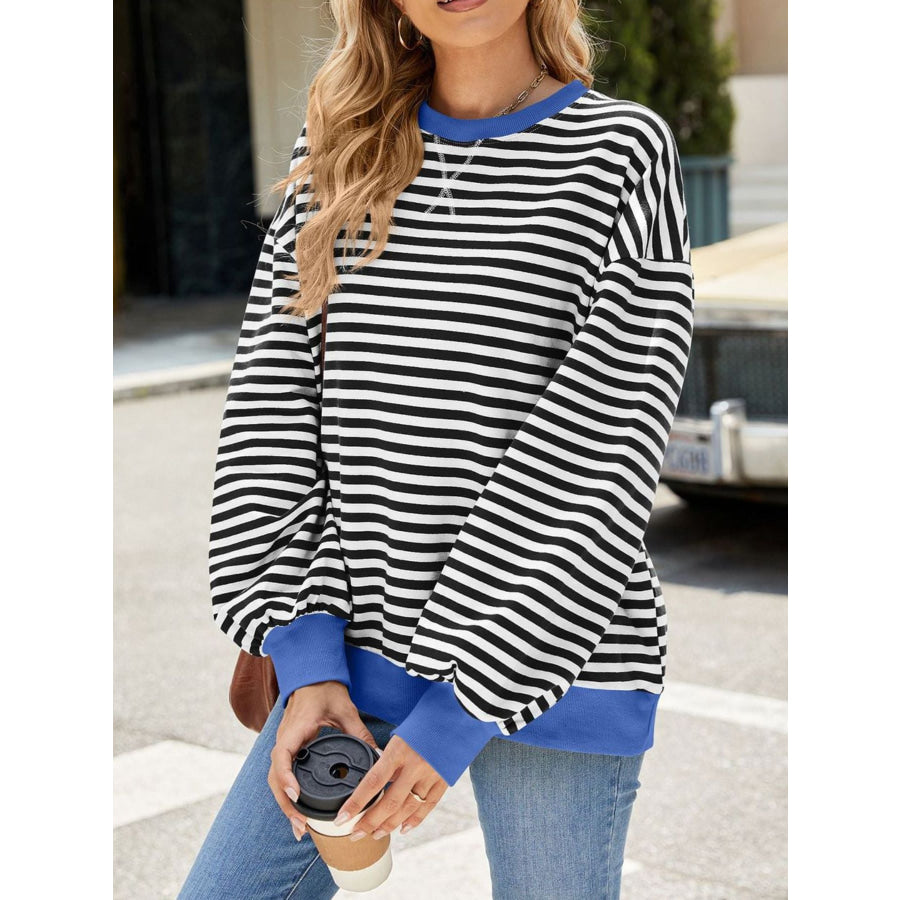 Striped Crew Neck Long Sleeve Sweatshirt Apparel and Accessories