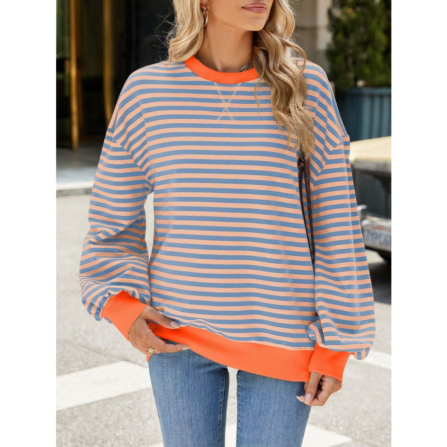 Striped Crew Neck Long Sleeve Sweatshirt Apparel and Accessories