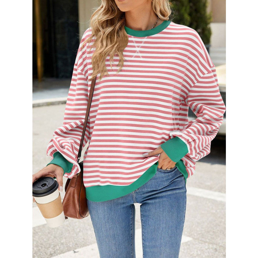 Striped Crew Neck Long Sleeve Sweatshirt Apparel and Accessories