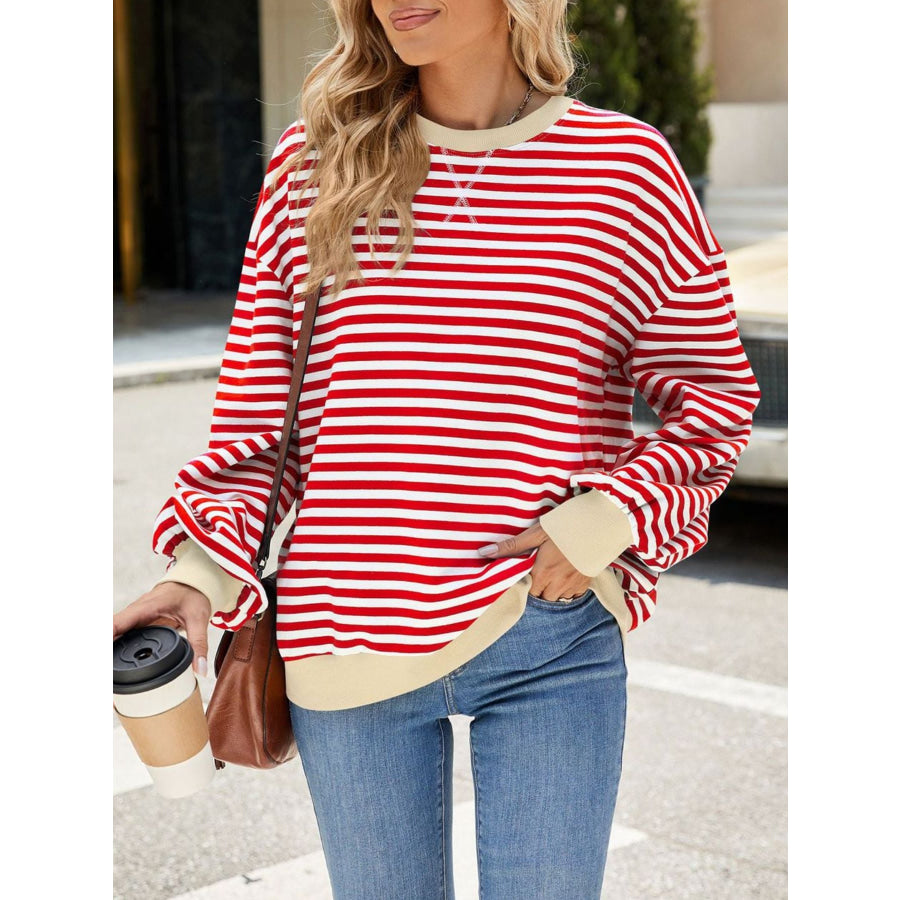 Striped Crew Neck Long Sleeve Sweatshirt Apparel and Accessories
