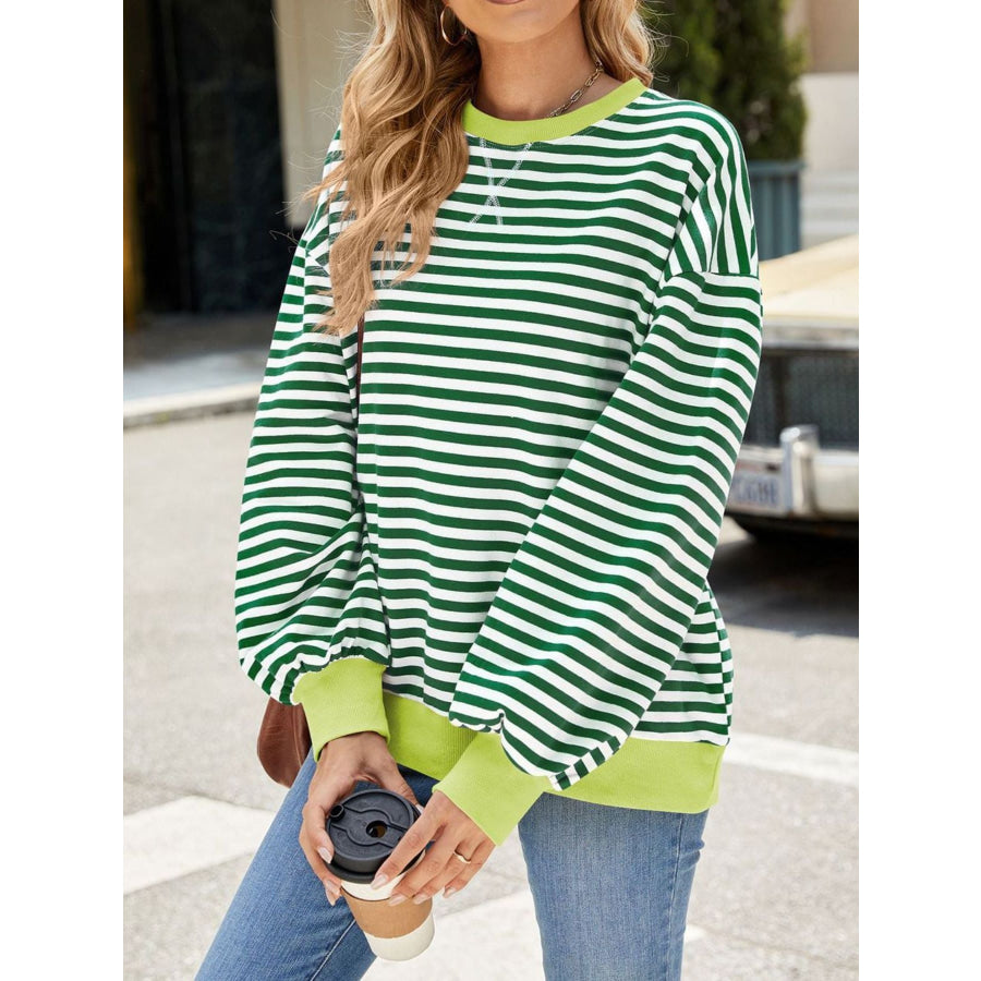 Striped Crew Neck Long Sleeve Sweatshirt Apparel and Accessories