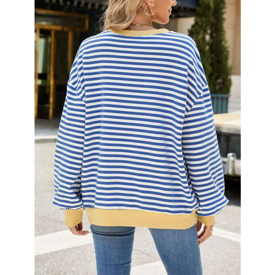 Striped Crew Neck Long Sleeve Sweatshirt Apparel and Accessories