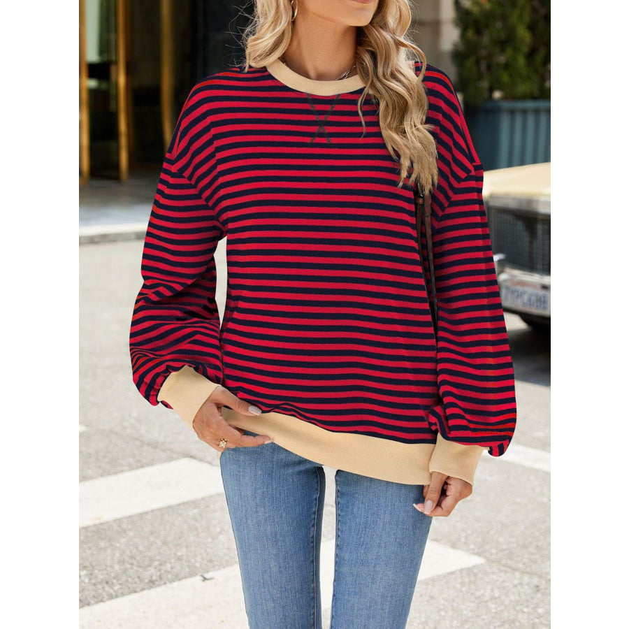 Striped Crew Neck Long Sleeve Sweatshirt Apparel and Accessories