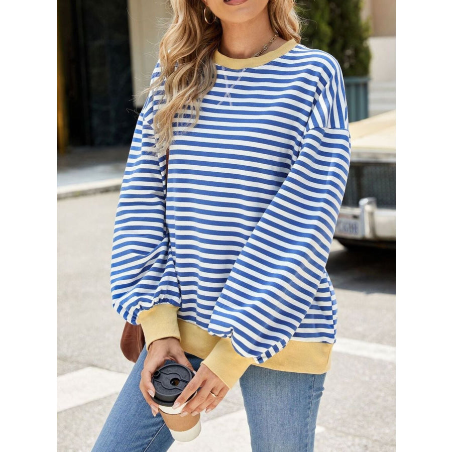 Striped Crew Neck Long Sleeve Sweatshirt Apparel and Accessories