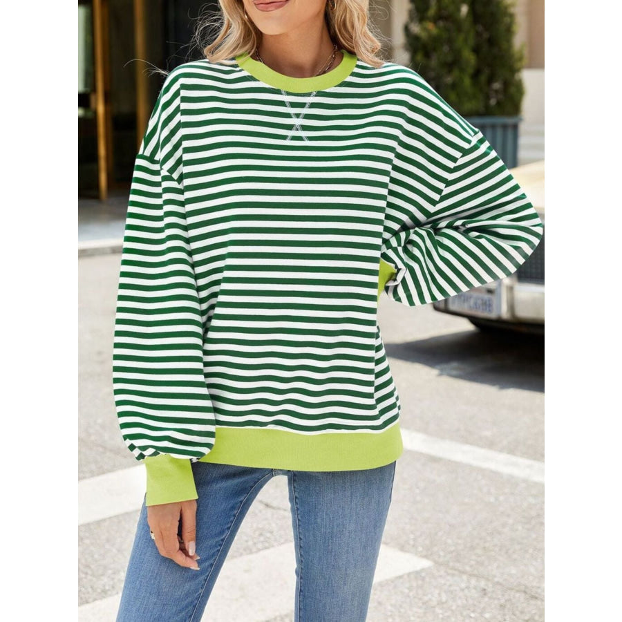 Striped Crew Neck Long Sleeve Sweatshirt Apparel and Accessories