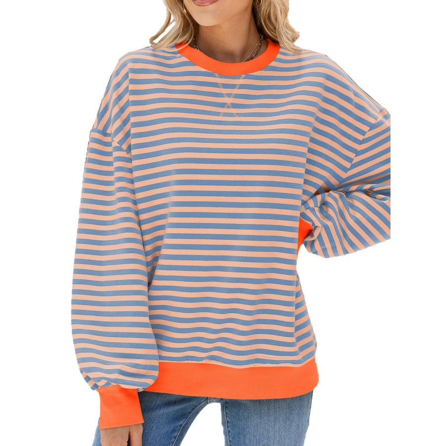 Striped Crew Neck Long Sleeve Sweatshirt Pale Blush / S Apparel and Accessories