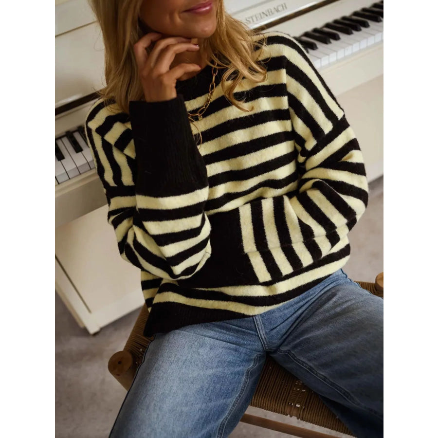 Striped Crew Neck Sweater Apparel and Accessories