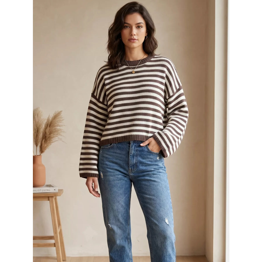 Striped Crew Neck Sweater Apparel and Accessories