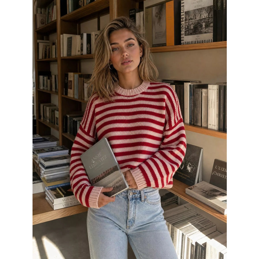 Striped Crew Neck Sweater Apparel and Accessories