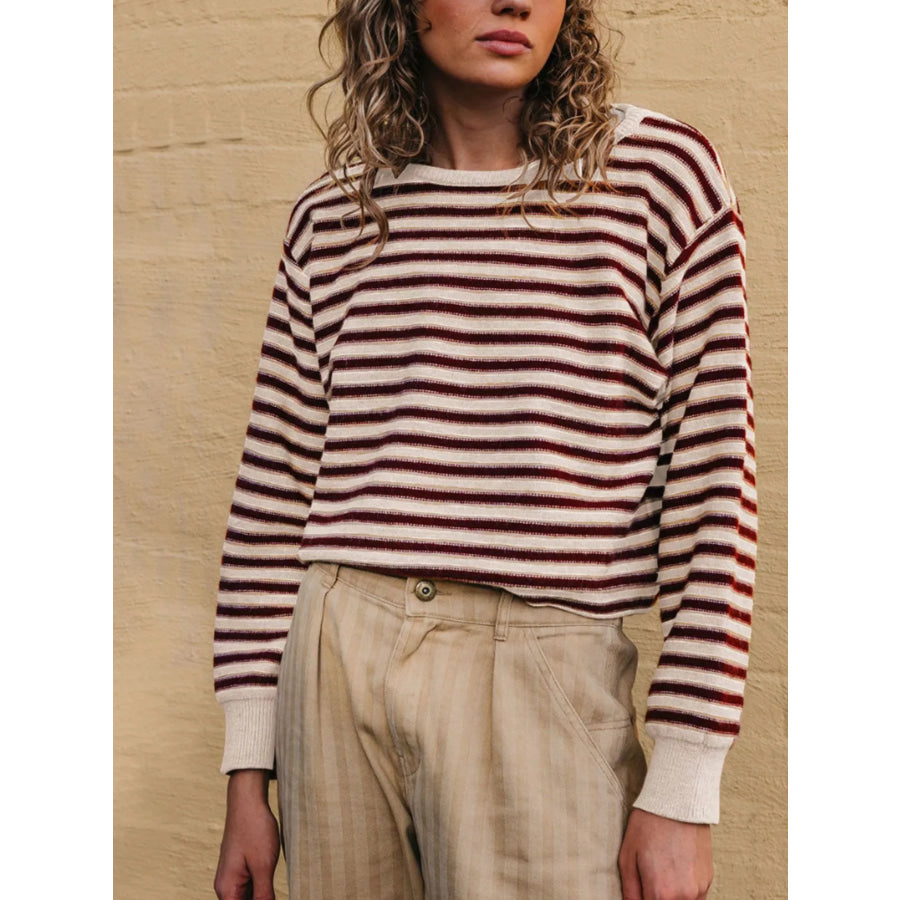 Striped Crew Neck Sweater Apparel and Accessories
